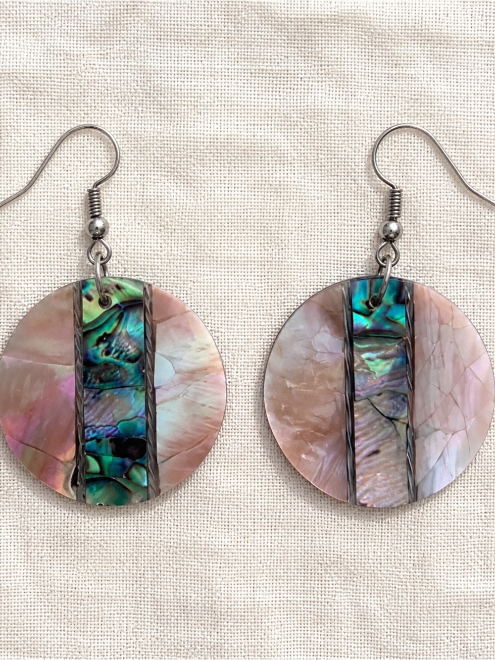 CaliGirl Pink Mother of Pearl Abalone Round Drop Earrings Boho Coastal Shell